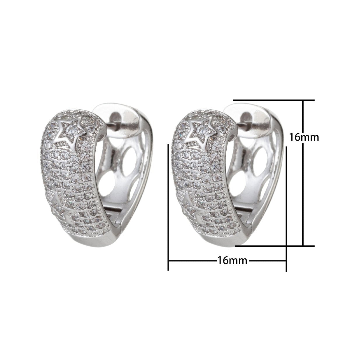 Micro Pave Star Huggie hoops, Gold Cubic zirconia small Hoops earrings, cz diamond stones, tiny dainty Q-049 Q-050 - DLUXCA
