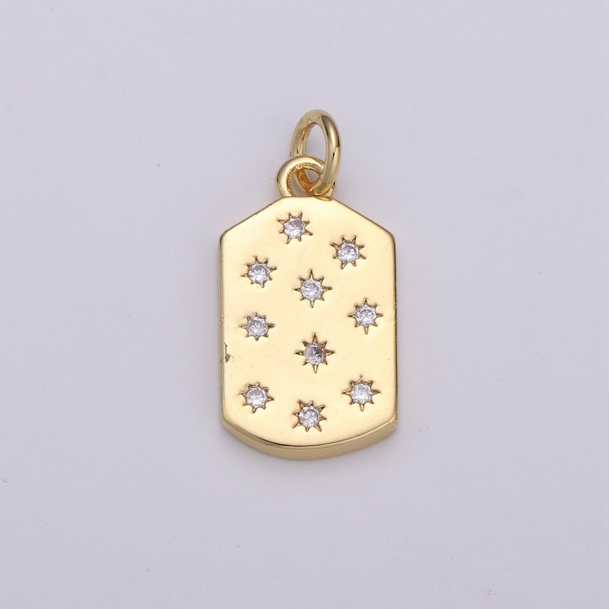 Micro Pave Star Pendant Dainty Star Charm Gold Celestial Dog Tag Charm Military Tag Jewelry Making Supply 24K Gold Filled Findings D-532 - DLUXCA