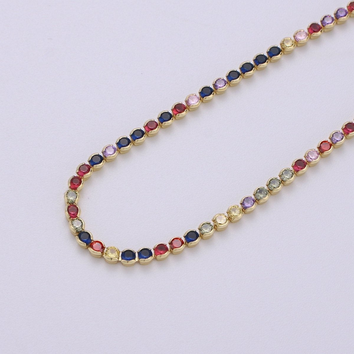 Micro Pave Tennis Chain / 14k Gold Filled / Micro Pave Choker Chain / Tennis Chain Choker Necklace Multi Color Rainbow CZ Chain | CN-779, CN-896 Clearance Pricing - DLUXCA