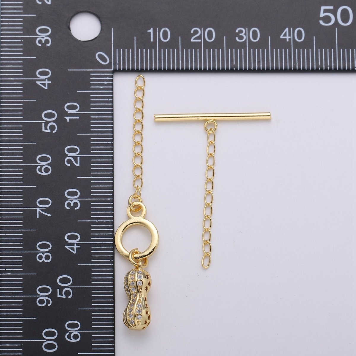 Micro Pave Toggle Clasp, 24K Gold Filled Toggle Clasps - Cubic Zirconia Necklace Connectors w/Soldered chain link for necklace bracelet, K-457 - DLUXCA