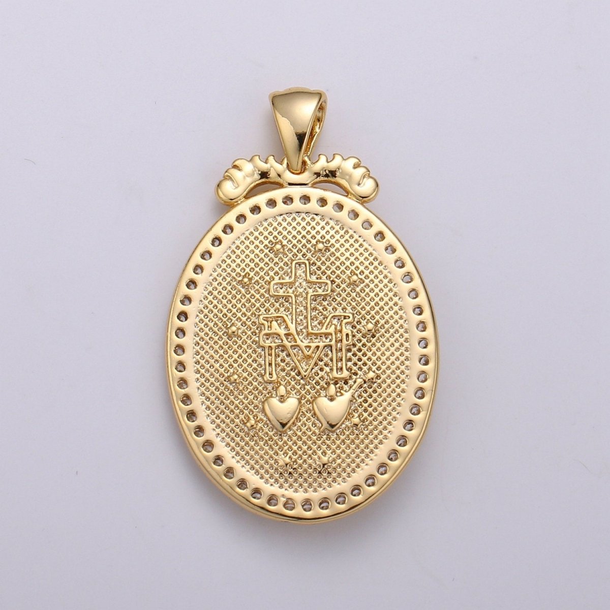 Micro Pave Virgin Mary Pendant Holly Mary 14K Gold Filled Charm Religious medallion, oval pendant, Mother Maria, religious jewelry J-120 - DLUXCA