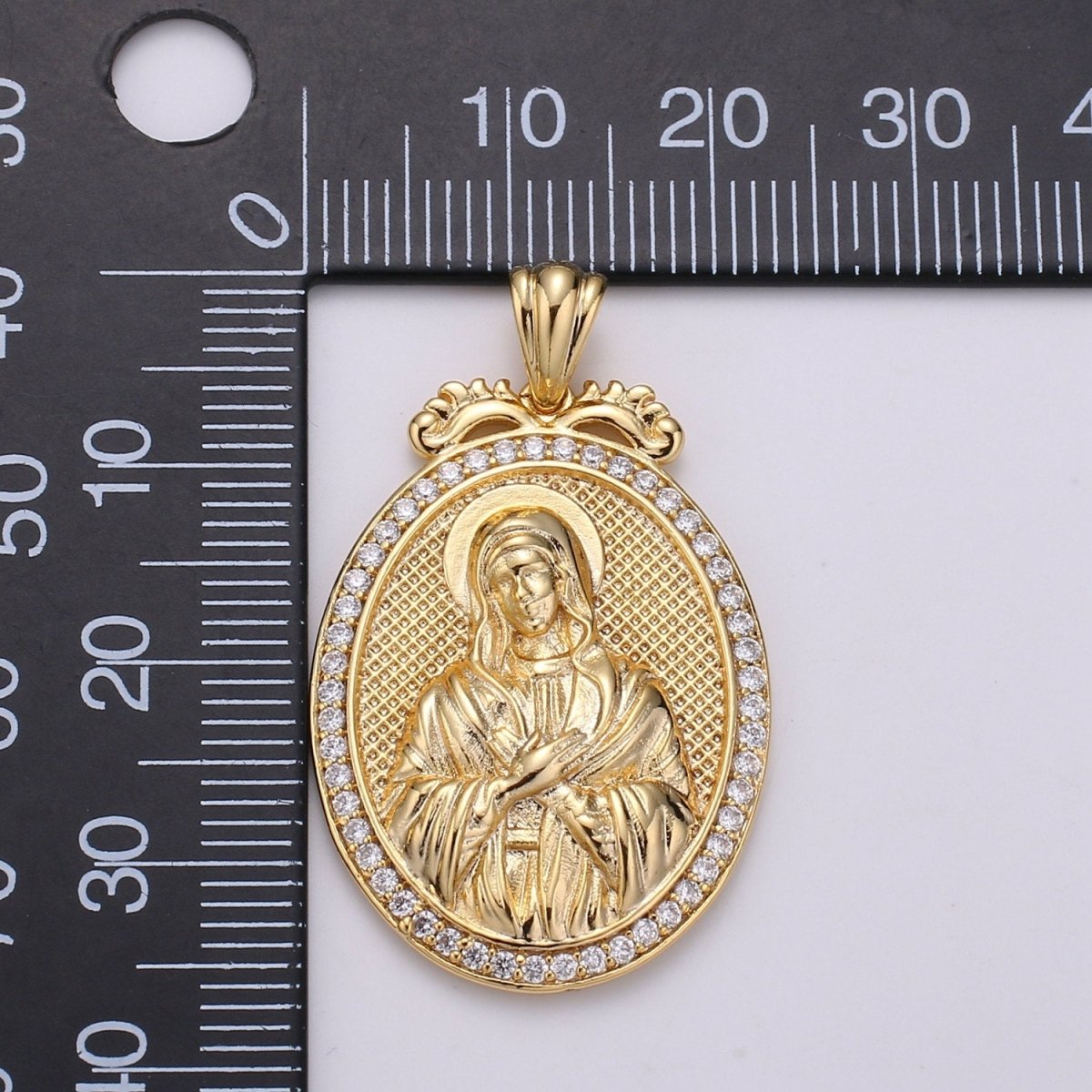Micro Pave Virgin Mary Pendant Holly Mary 14K Gold Filled Charm Religious medallion, oval pendant, Mother Maria, religious jewelry J-120 - DLUXCA