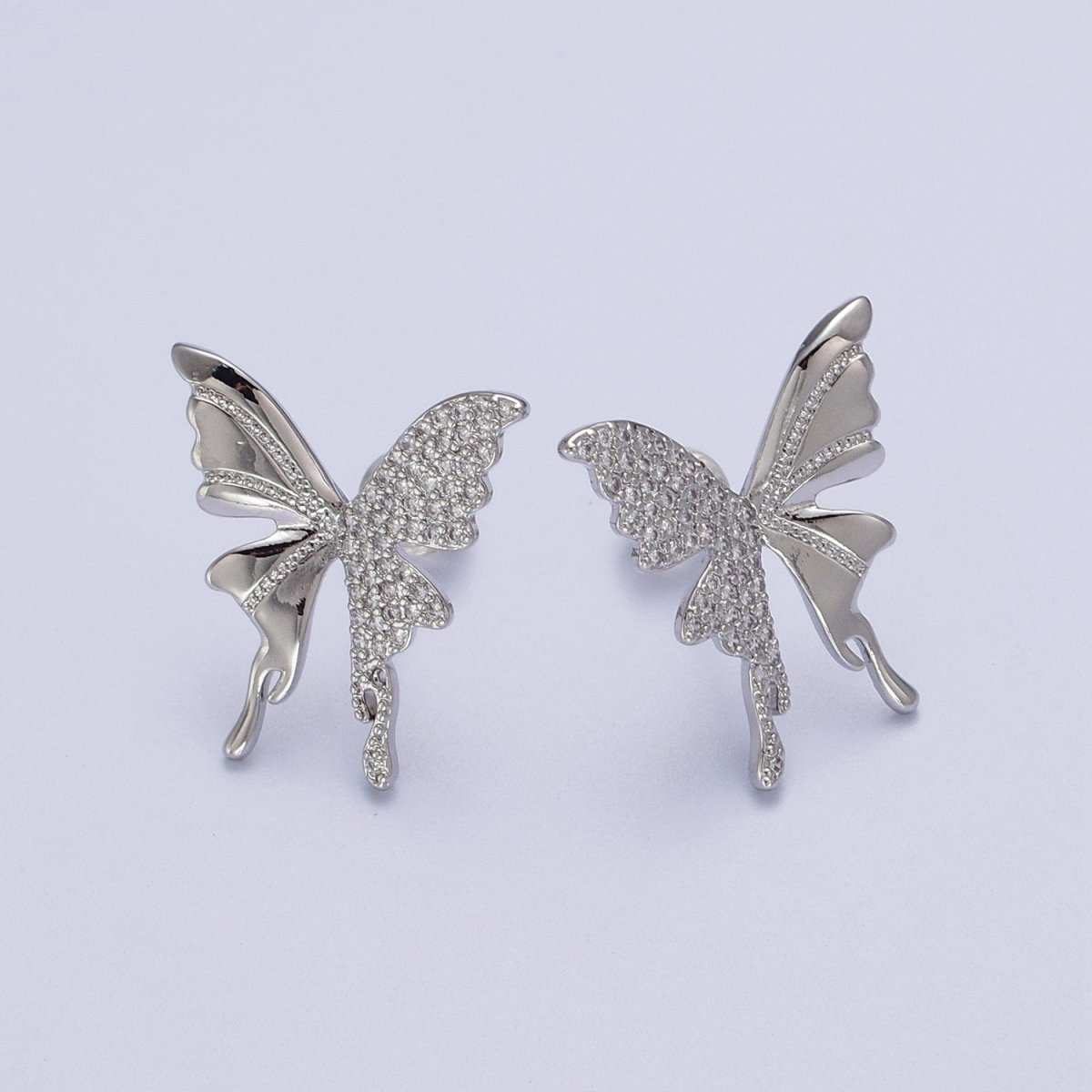 Micro Paved Butterfly Wings Gold, Silver Stud Earrings | Y-197 Y-198 - DLUXCA