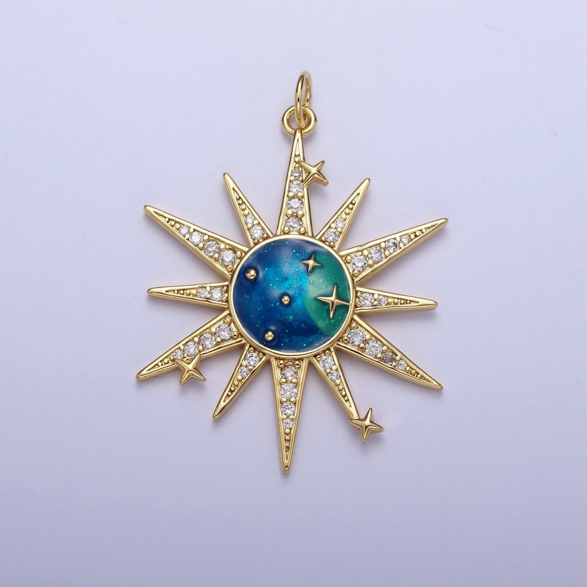 Micro Paved Celestial Space Galaxy Enamel Stars & Sun Charm For Jewelry Making | X-709 - DLUXCA