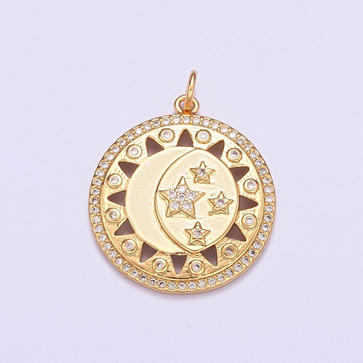 Micro Paved Celestial Sun Crescent Moon Stars Medallion Charm | X-112 - DLUXCA