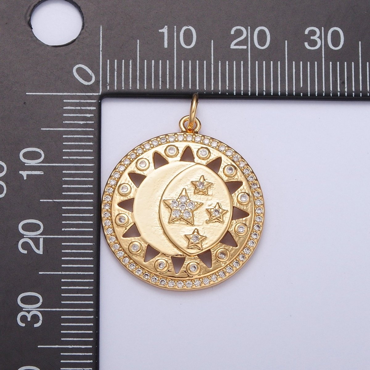 Micro Paved Celestial Sun Crescent Moon Stars Medallion Charm | X-112 - DLUXCA