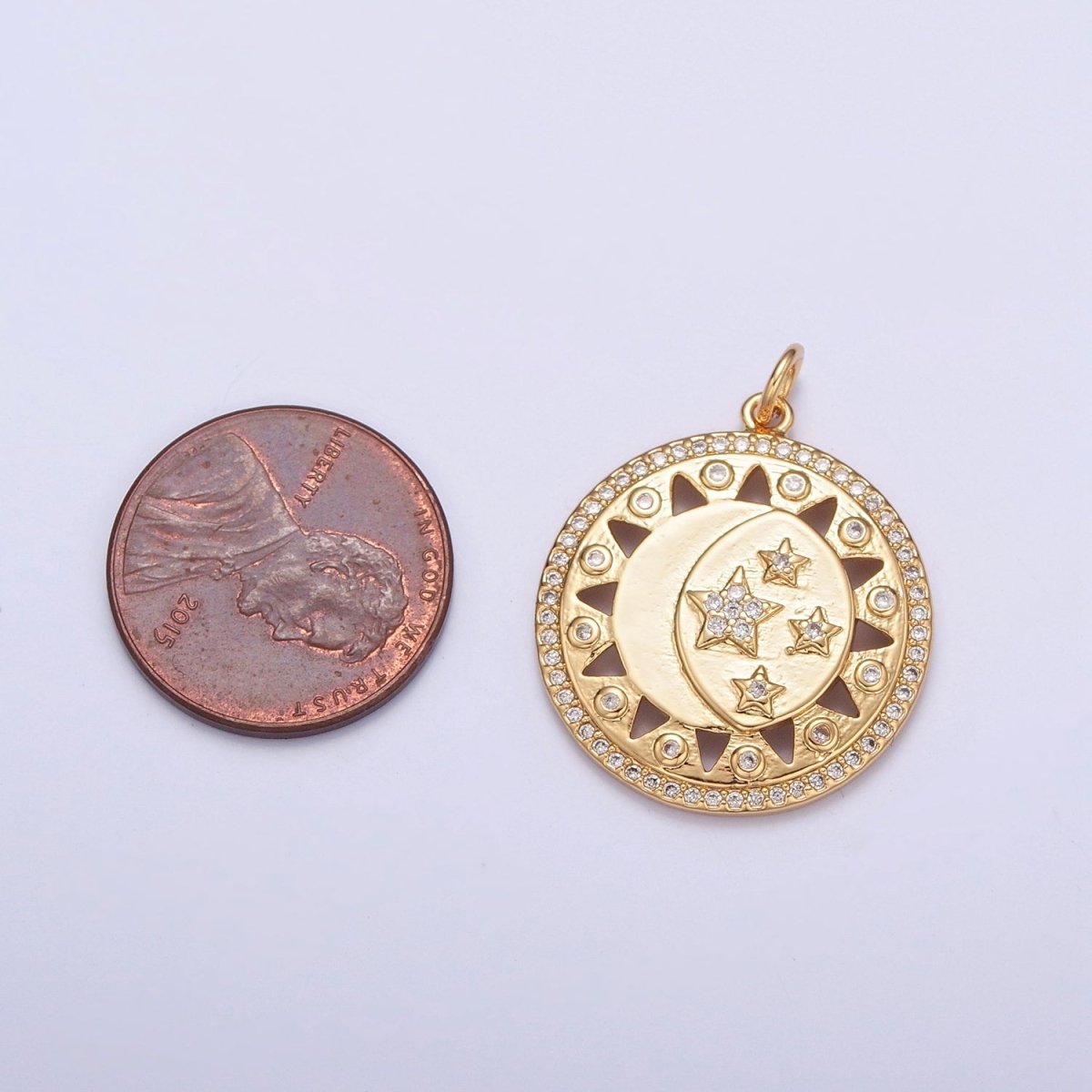 Micro Paved Celestial Sun Crescent Moon Stars Medallion Charm | X-112 - DLUXCA