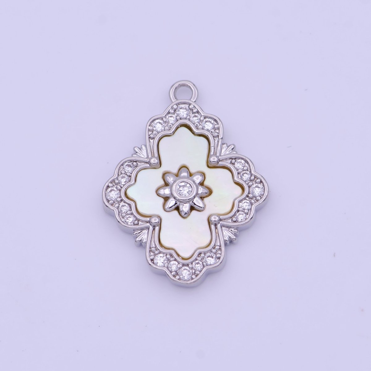 Micro Paved Clear CZ Flower Shell Pearl Gold & Silver Charm | A-932 to A-933 - DLUXCA