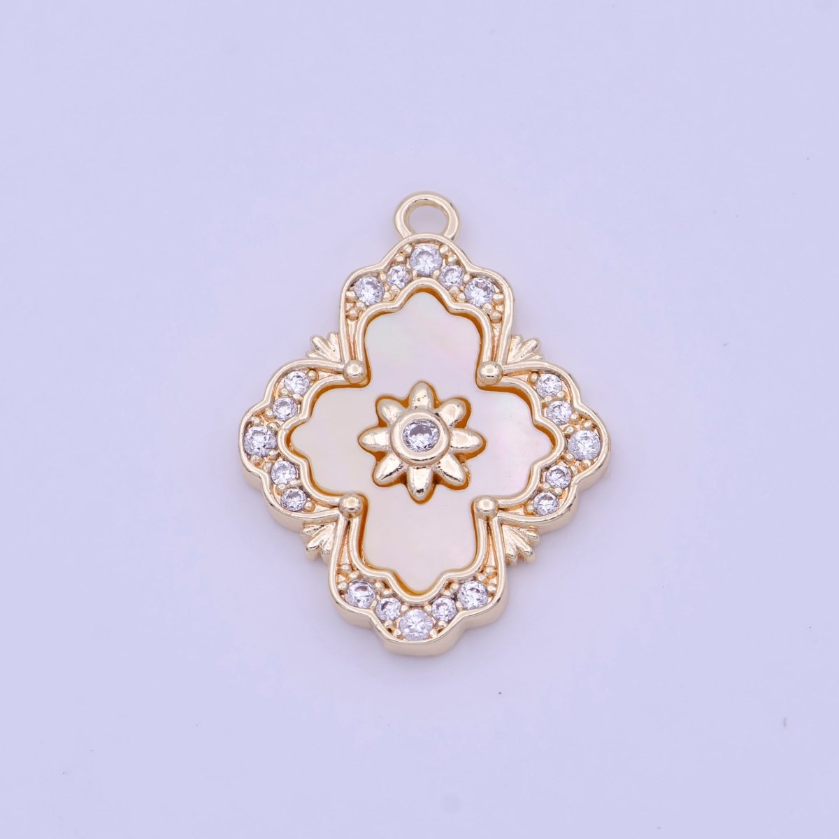 Micro Paved Clear CZ Flower Shell Pearl Gold & Silver Charm | A-932 to A-933 - DLUXCA