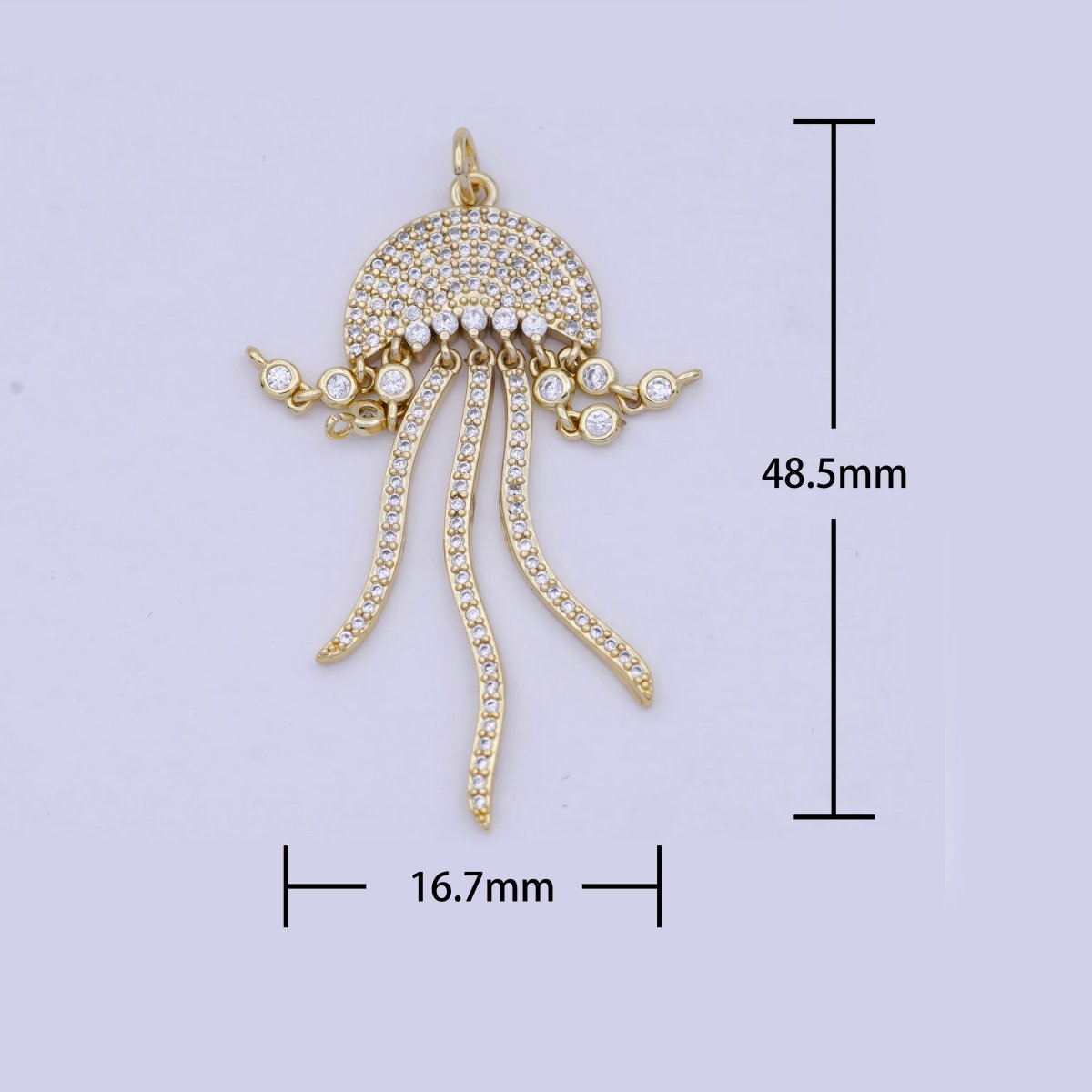 Micro Paved Clear CZ Gold Jelly Fish Sea Oceanlife Beach-Inspired Charm Jewelry AG-086 - DLUXCA