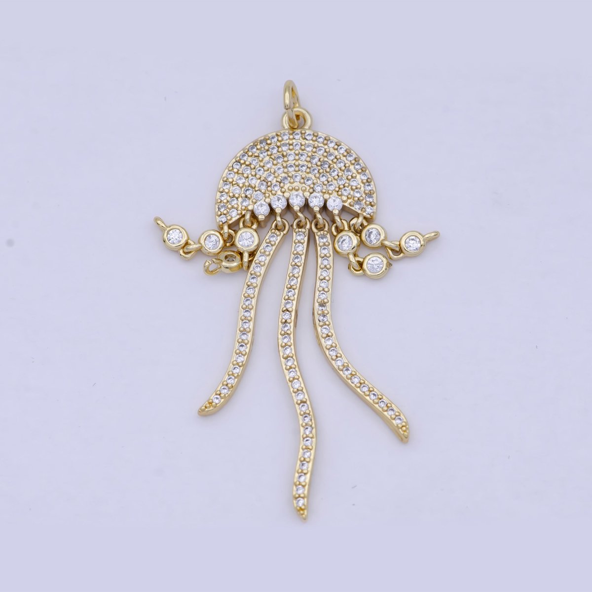 Micro Paved Clear CZ Gold Jelly Fish Sea Oceanlife Beach-Inspired Charm Jewelry AG-086 - DLUXCA