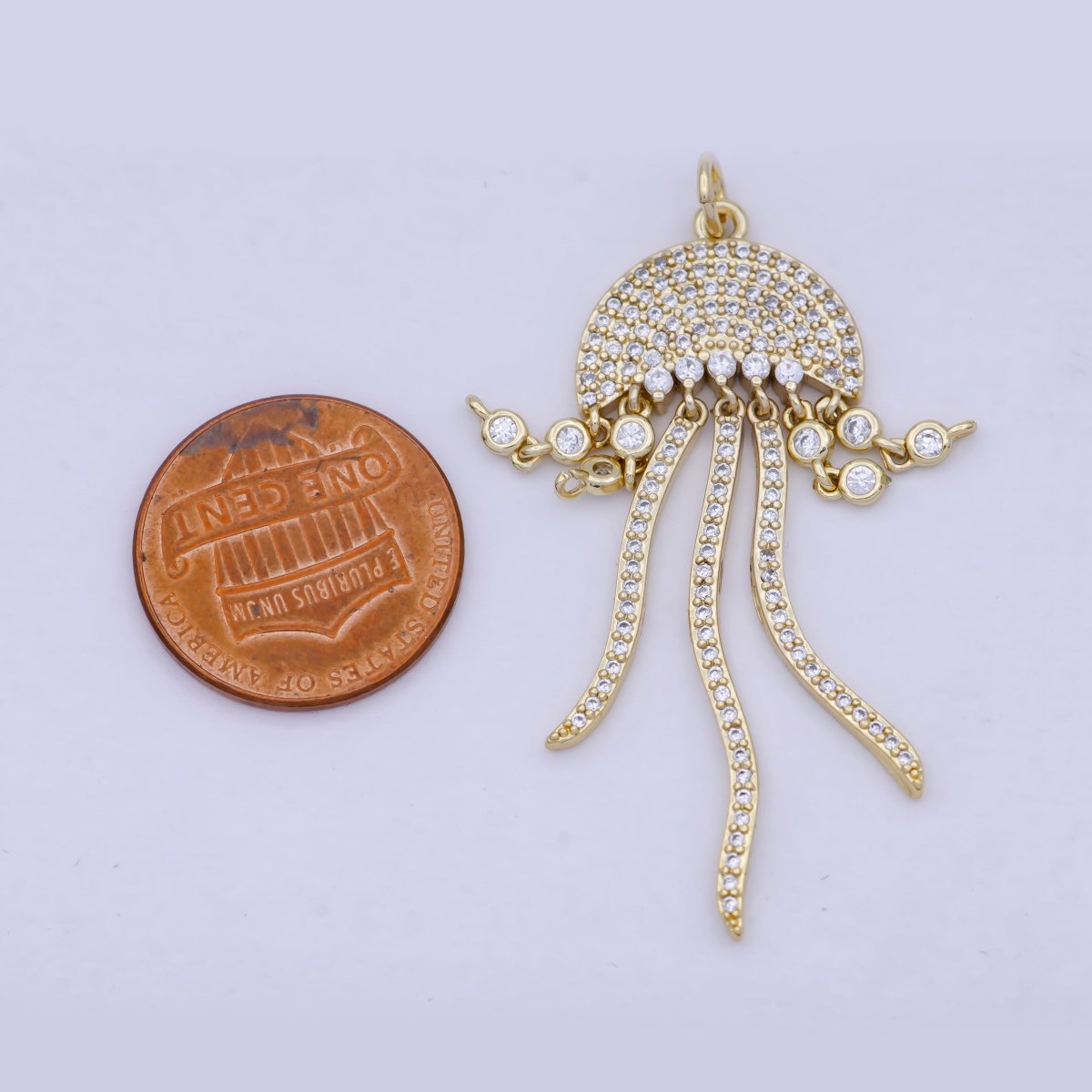 Micro Paved Clear CZ Gold Jelly Fish Sea Oceanlife Beach-Inspired Charm Jewelry AG-086 - DLUXCA