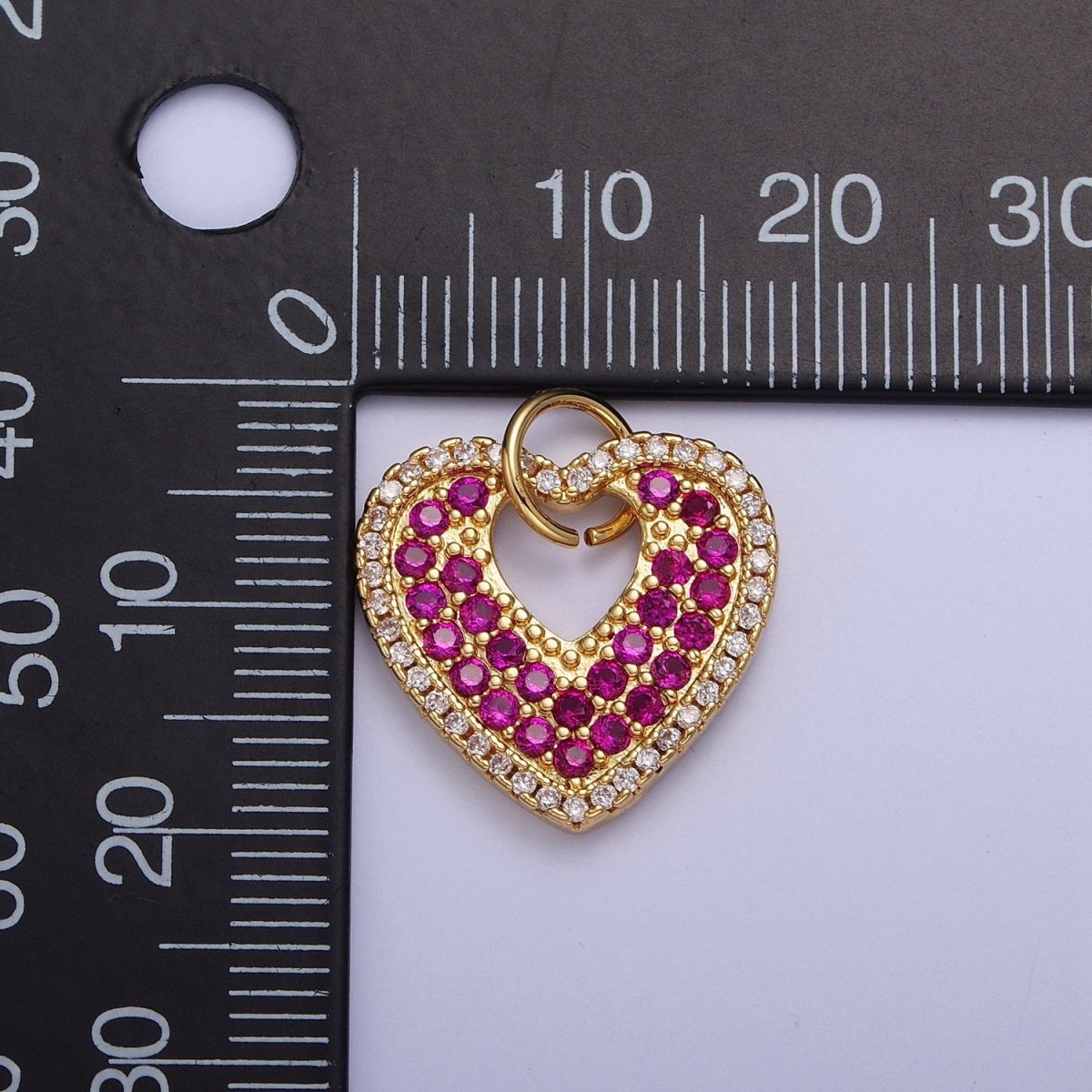 Micro Paved Clear Fuchsia Love Gold Heart Open Charm For Valentine Jewelry Component | C-769 - DLUXCA