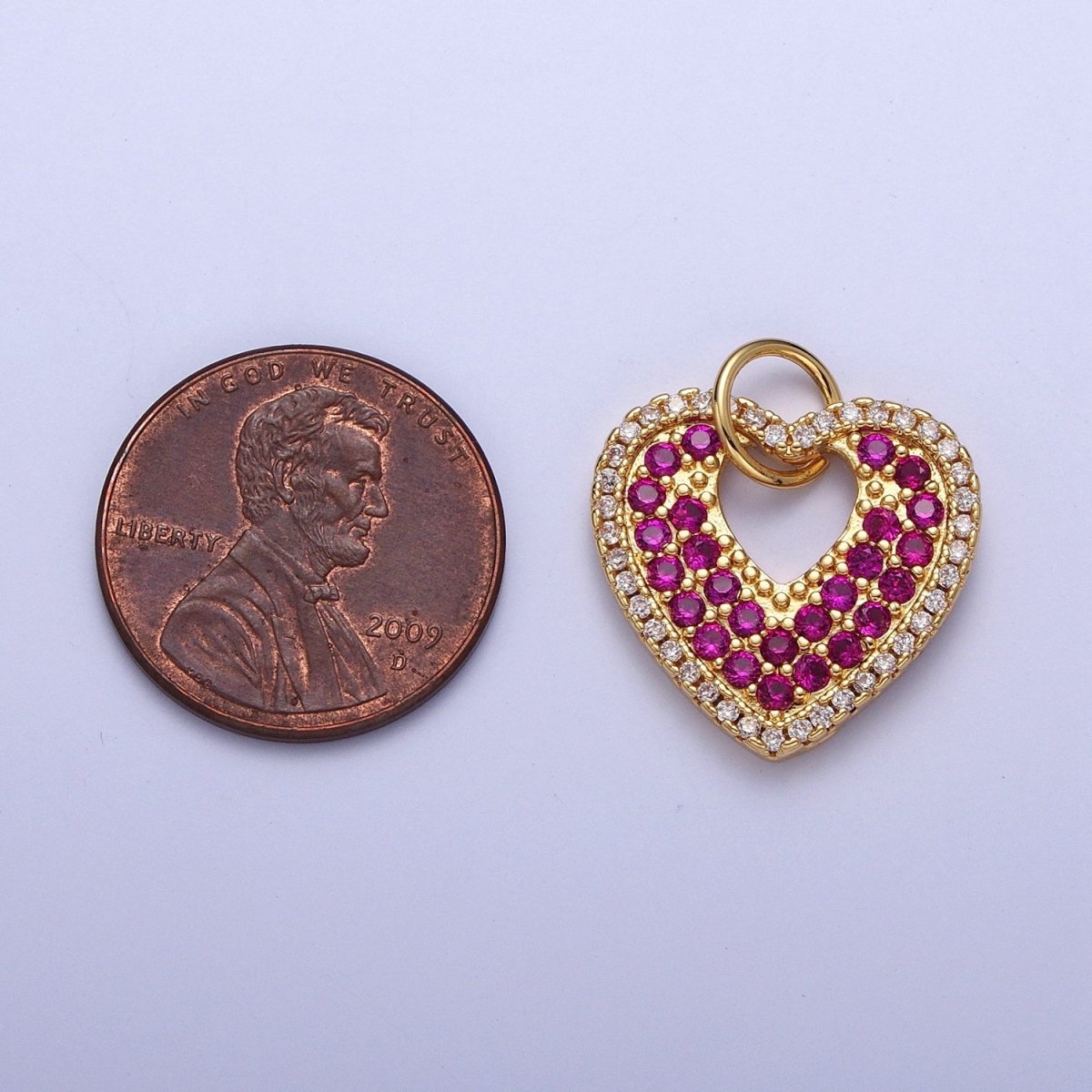 Micro Paved Clear Fuchsia Love Gold Heart Open Charm For Valentine Jewelry Component | C-769 - DLUXCA