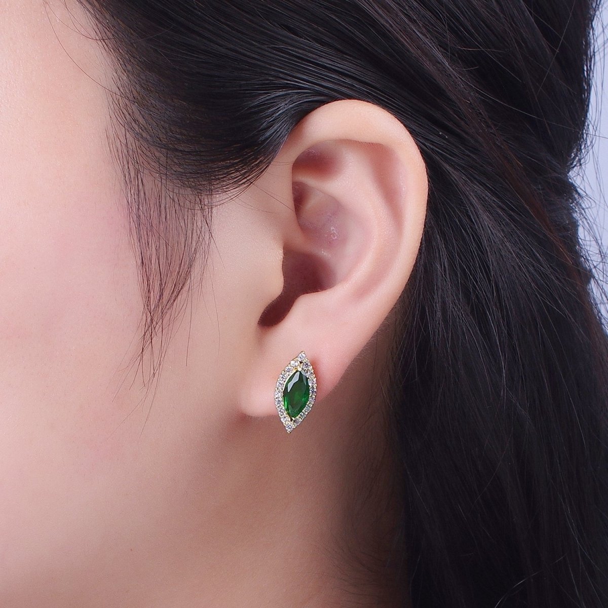 Micro Paved Clear Pink Green Marquise Cubic Zirconia Stud Earrings | X-904-X-906 - DLUXCA