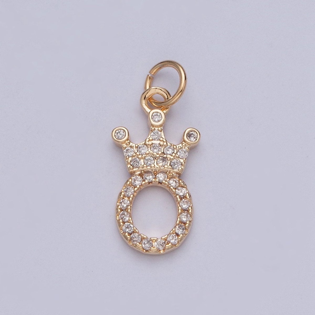 Micro Paved Cubic Zirconia Oval O Royalty Crown Charm For Jewelry Making Component | X-209 - DLUXCA