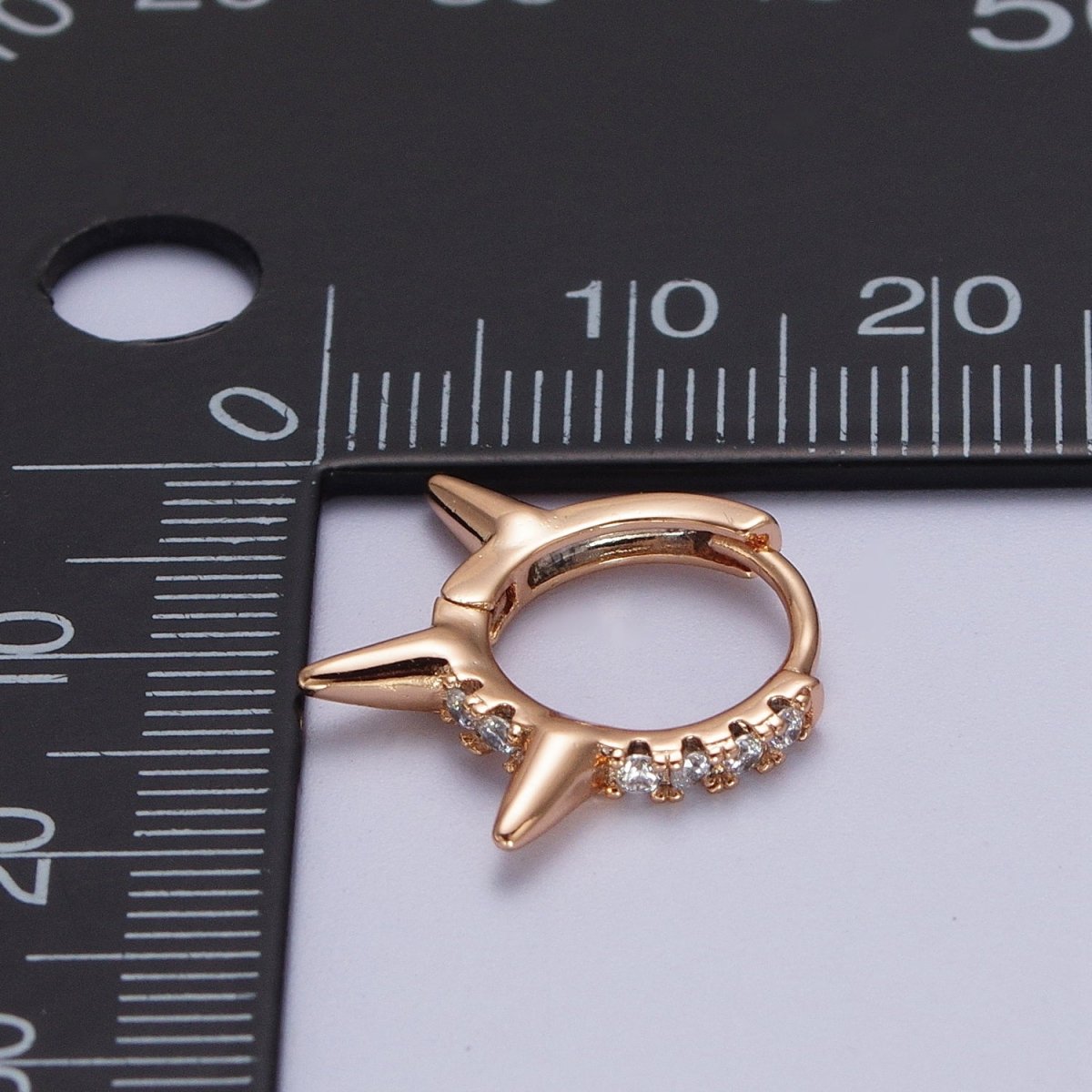 Micro Paved CZ 13mm Spike Teeth Huggie Hoop Pinky Gold Earrings P-497 - DLUXCA