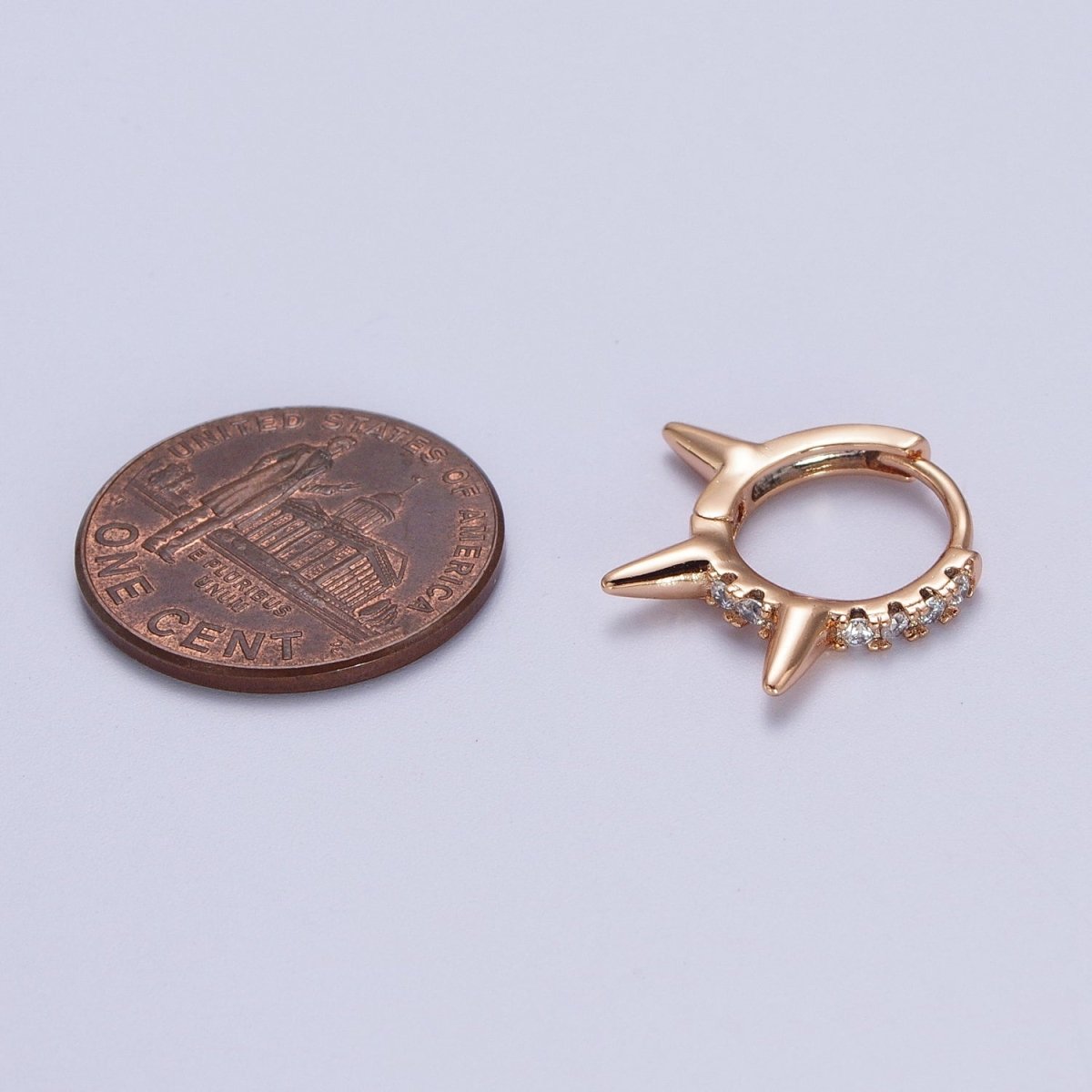 Micro Paved CZ 13mm Spike Teeth Huggie Hoop Pinky Gold Earrings P-497 - DLUXCA