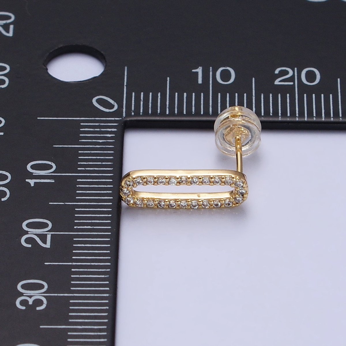 Micro Paved CZ 14.5mm Oblong Paperclip Link Stud Earrings in Gold & Silver | AB394 AB397 - DLUXCA