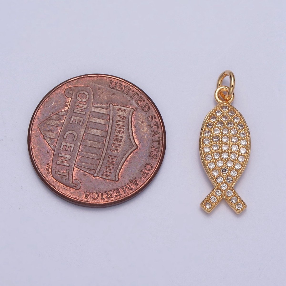 Micro Paved CZ Fish Outline Gold Charm For Ocean Lake Jewelry Making | X-239 - DLUXCA