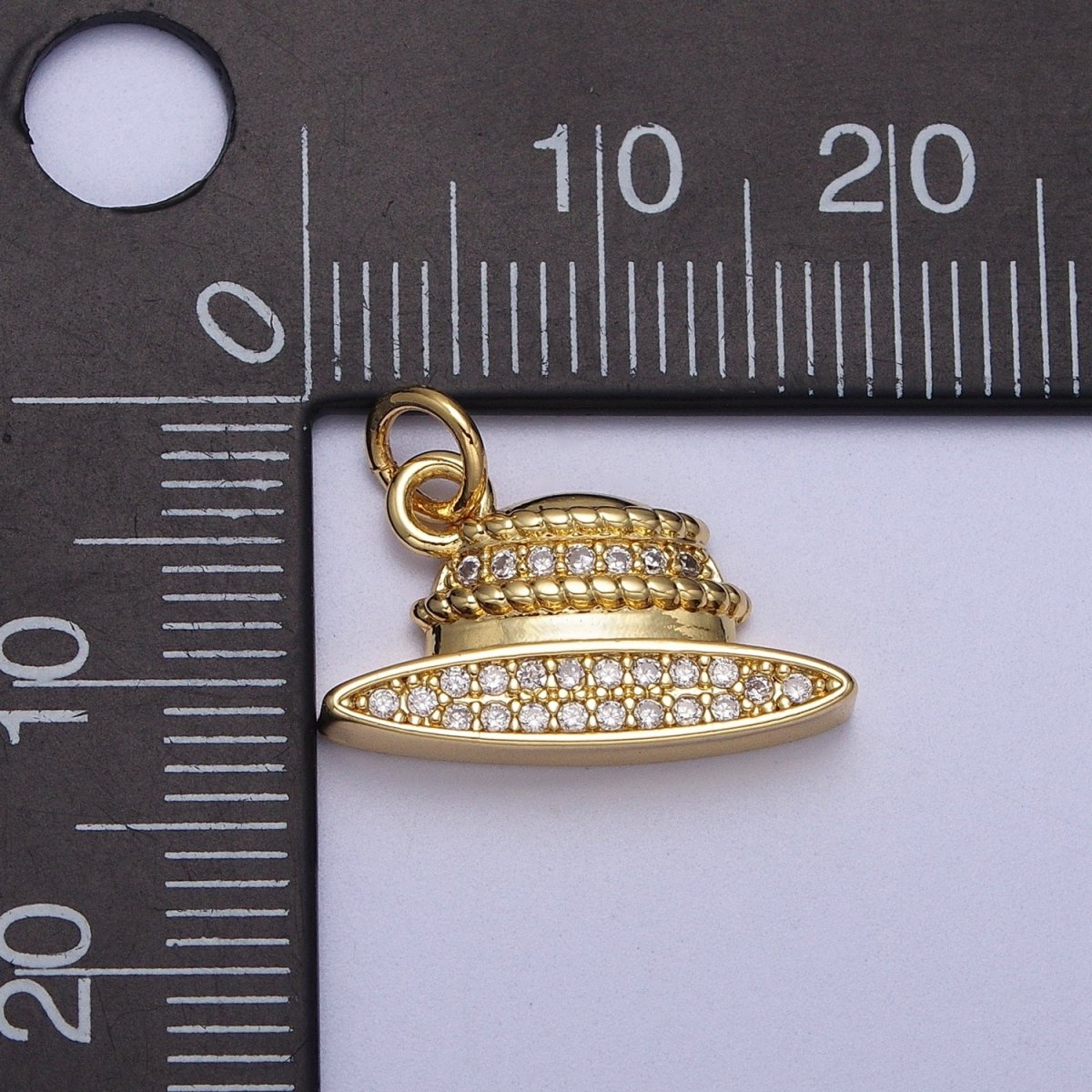 Micro Paved CZ Gold Bowler Fedora Hat Charm C-029 - DLUXCA