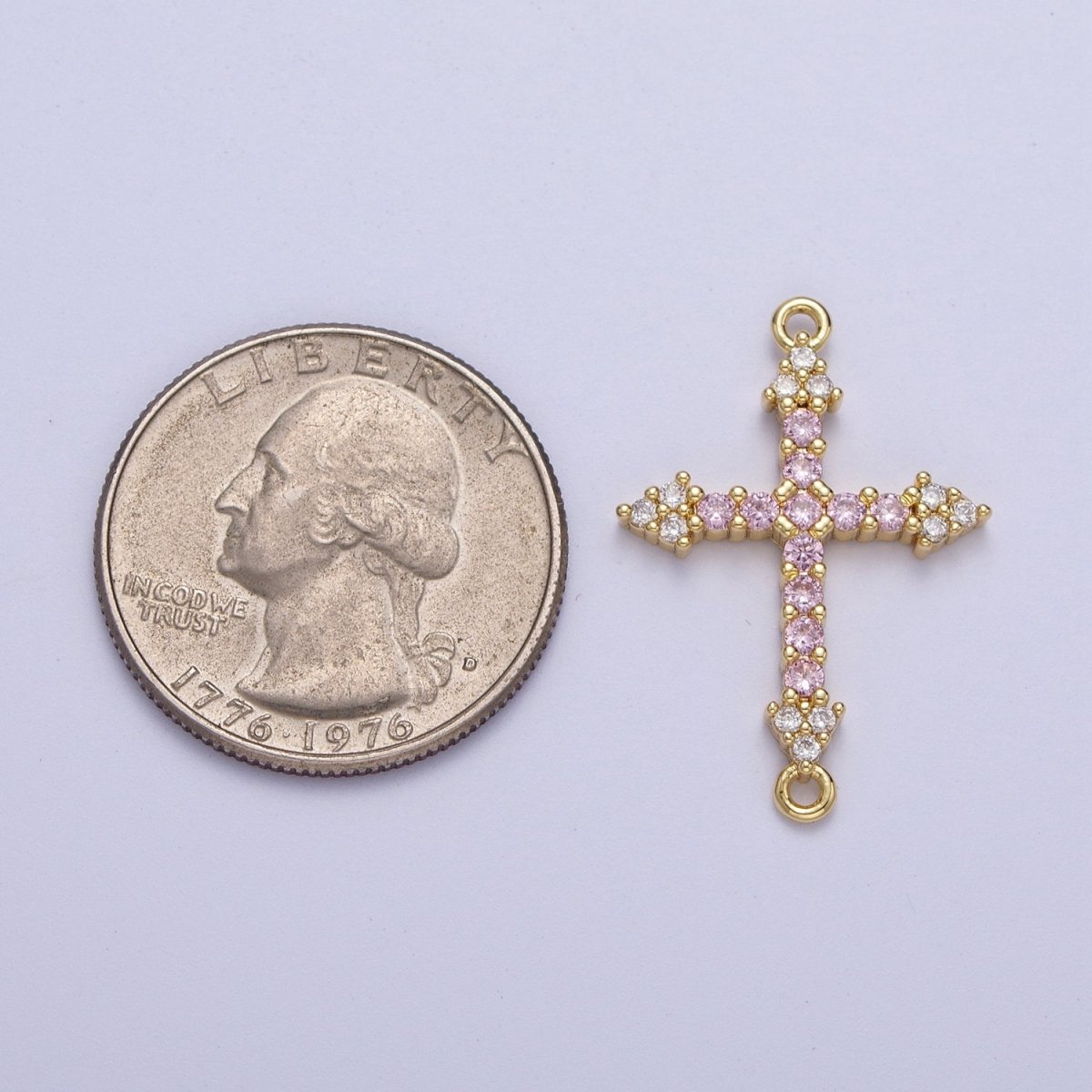 Micro Paved CZ Gold Cross Charm Connector For Religious Rosary Jewelry Making Supply F-140 F-241 F-303 - DLUXCA