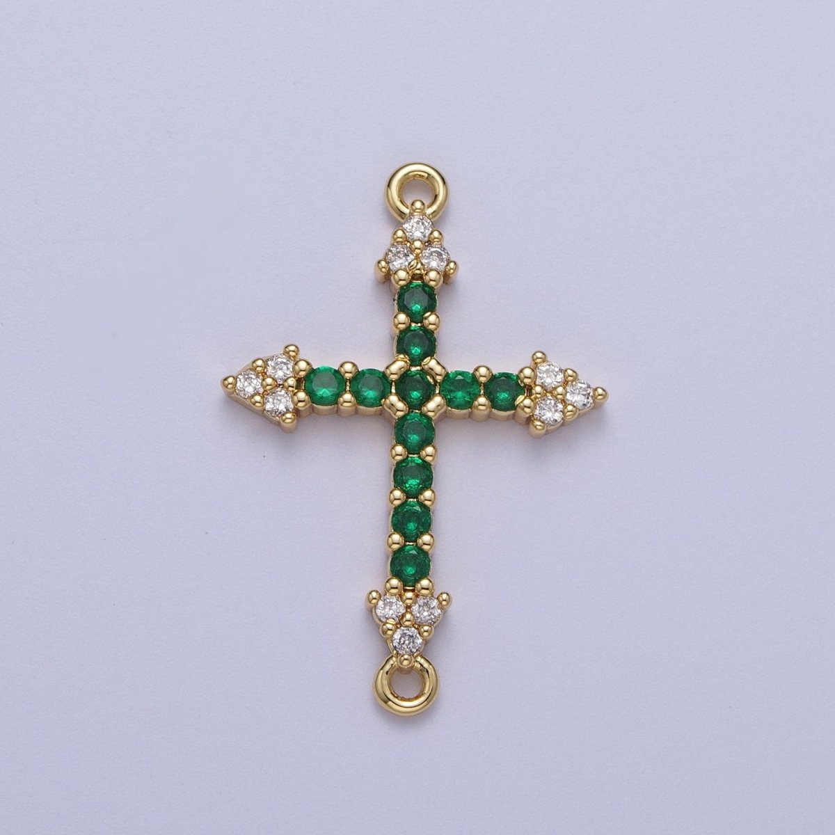 Micro Paved CZ Gold Cross Charm Connector For Religious Rosary Jewelry Making Supply F-140 F-241 F-303 - DLUXCA