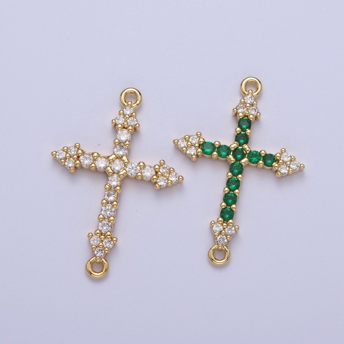 Micro Paved CZ Gold Cross Charm Connector For Religious Rosary Jewelry Making Supply F-140 F-241 F-303 - DLUXCA