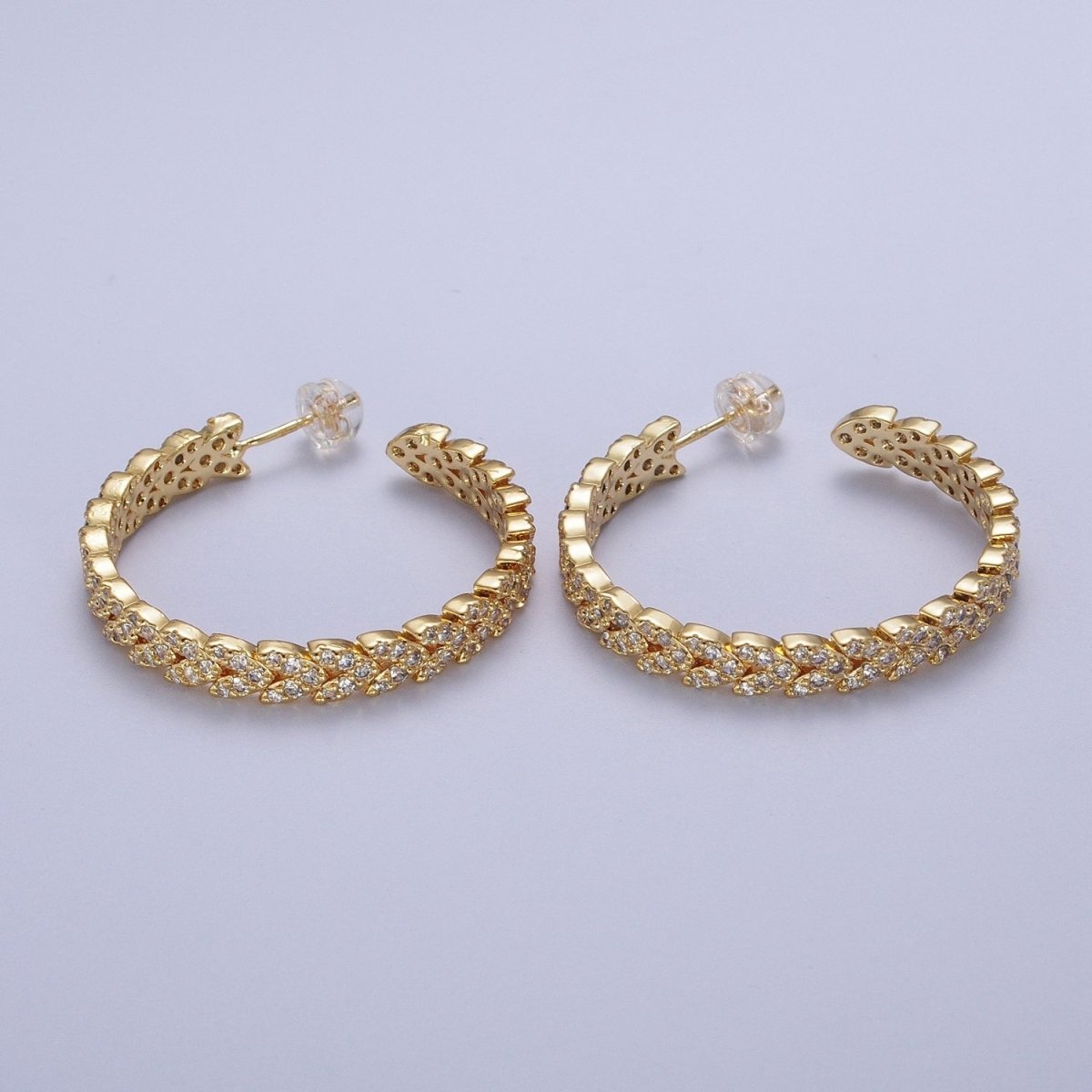 Micro Paved CZ Gold Wreath Paddy Heart Statement C Shaped Hoops Stud Earrings | AE1087 AE1088 - DLUXCA
