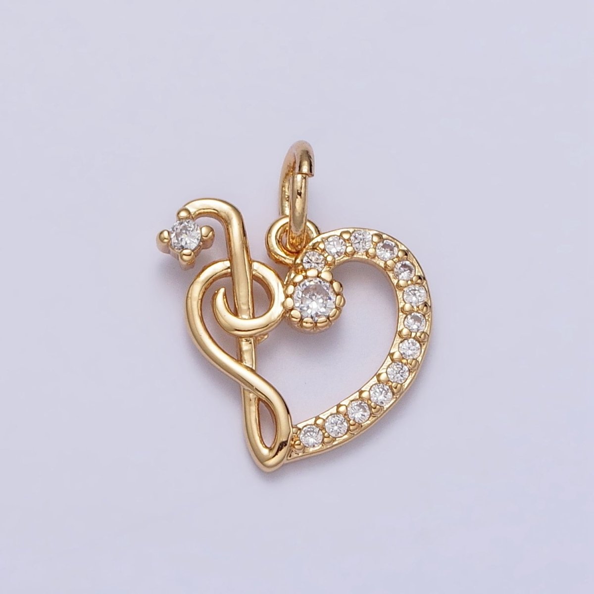 Micro Paved CZ Heart Musical Note G Treble Clef Charm in Gold & Silver | AC181 AC182 - DLUXCA