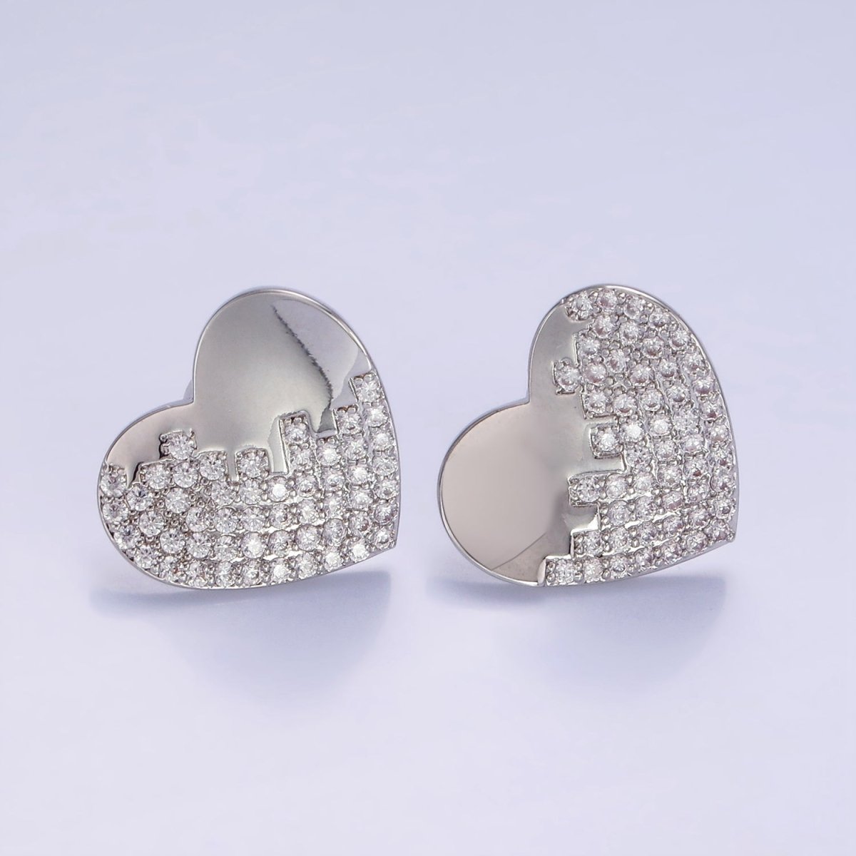 Micro Paved CZ Heart Stud Earrings Set in Gold & Silver | V534 V535 - DLUXCA