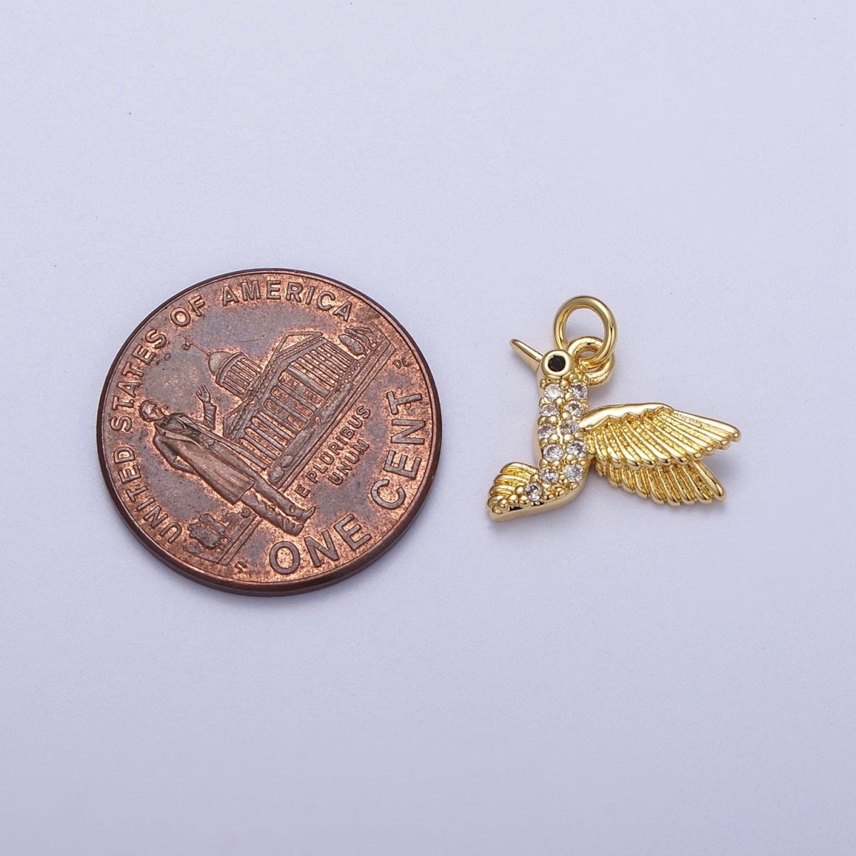 Micro Paved CZ Mini Gold Humming Bird Charm | A-585 - DLUXCA