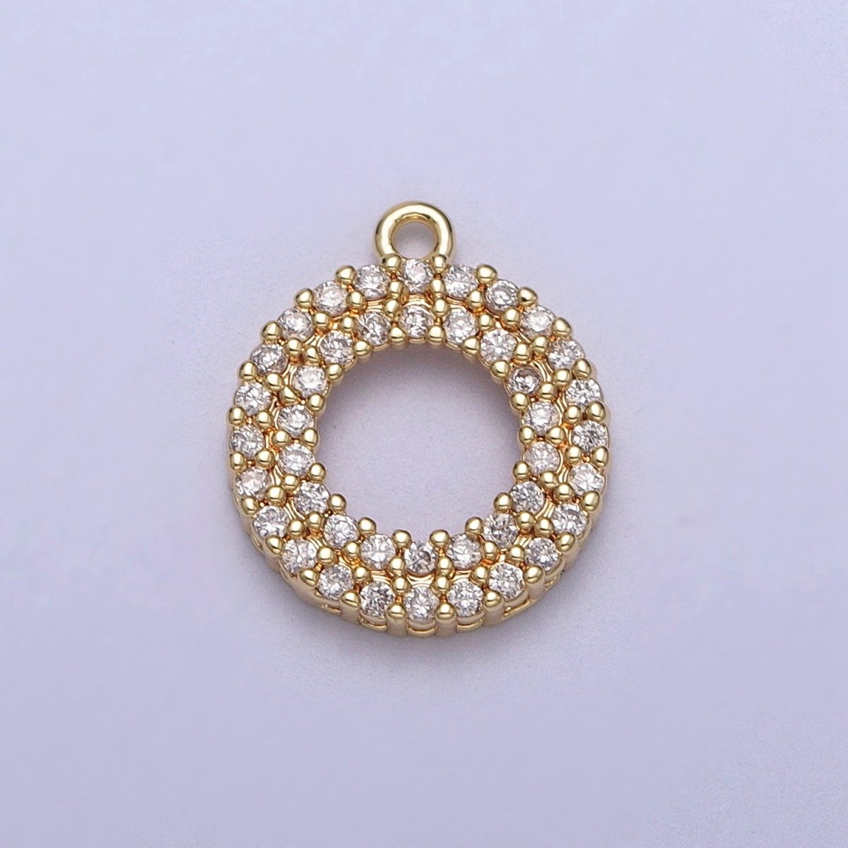 Micro Paved CZ Open Round Donut Gold Charm E-511 - DLUXCA