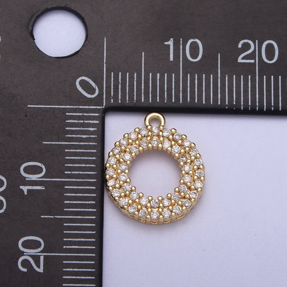 Micro Paved CZ Open Round Donut Gold Charm E-511 - DLUXCA