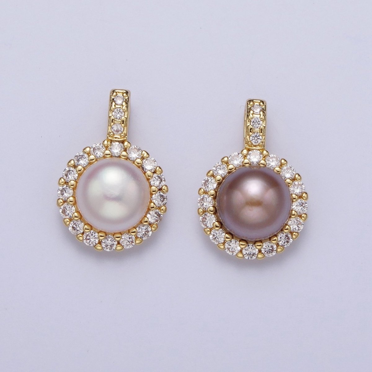 Micro Paved CZ Round White / Purple Shell Pearl Pendant For Jewelry Making H-102 H-108 - DLUXCA