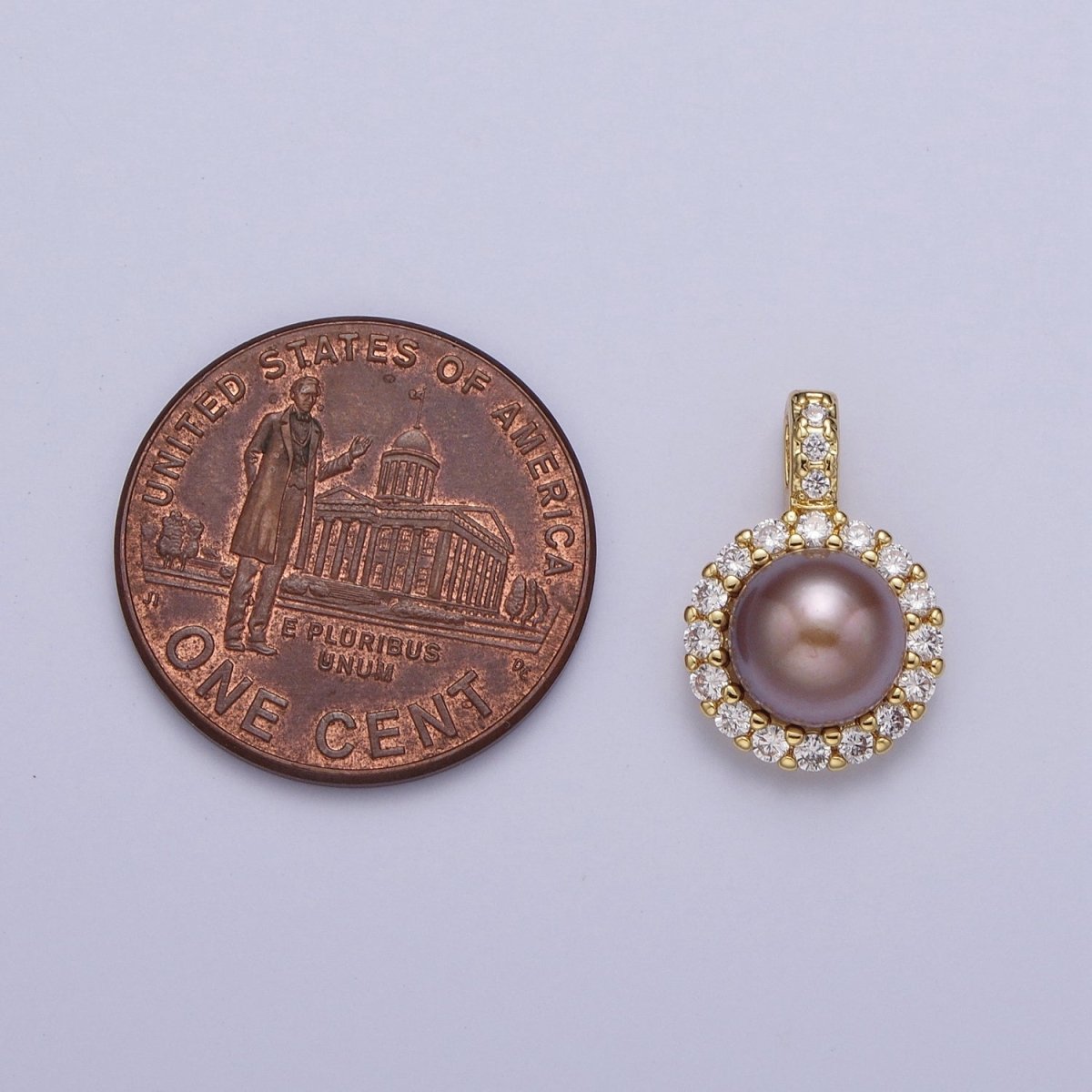 Micro Paved CZ Round White / Purple Shell Pearl Pendant For Jewelry Making H-102 H-108 - DLUXCA