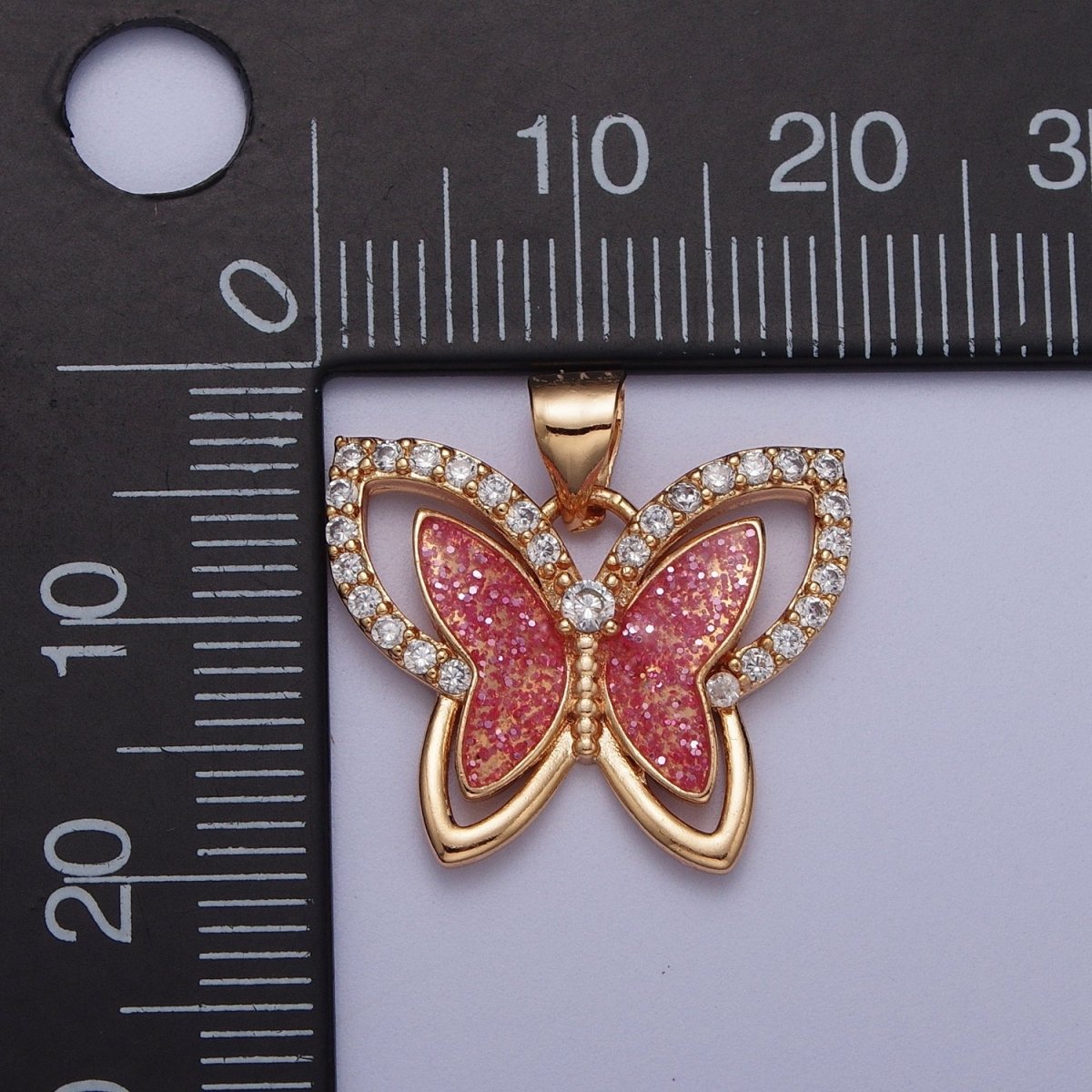 Micro Paved CZ Sparkly Pink Butterfly Mariposa Pendant For Jewelry Making | X-683 - DLUXCA