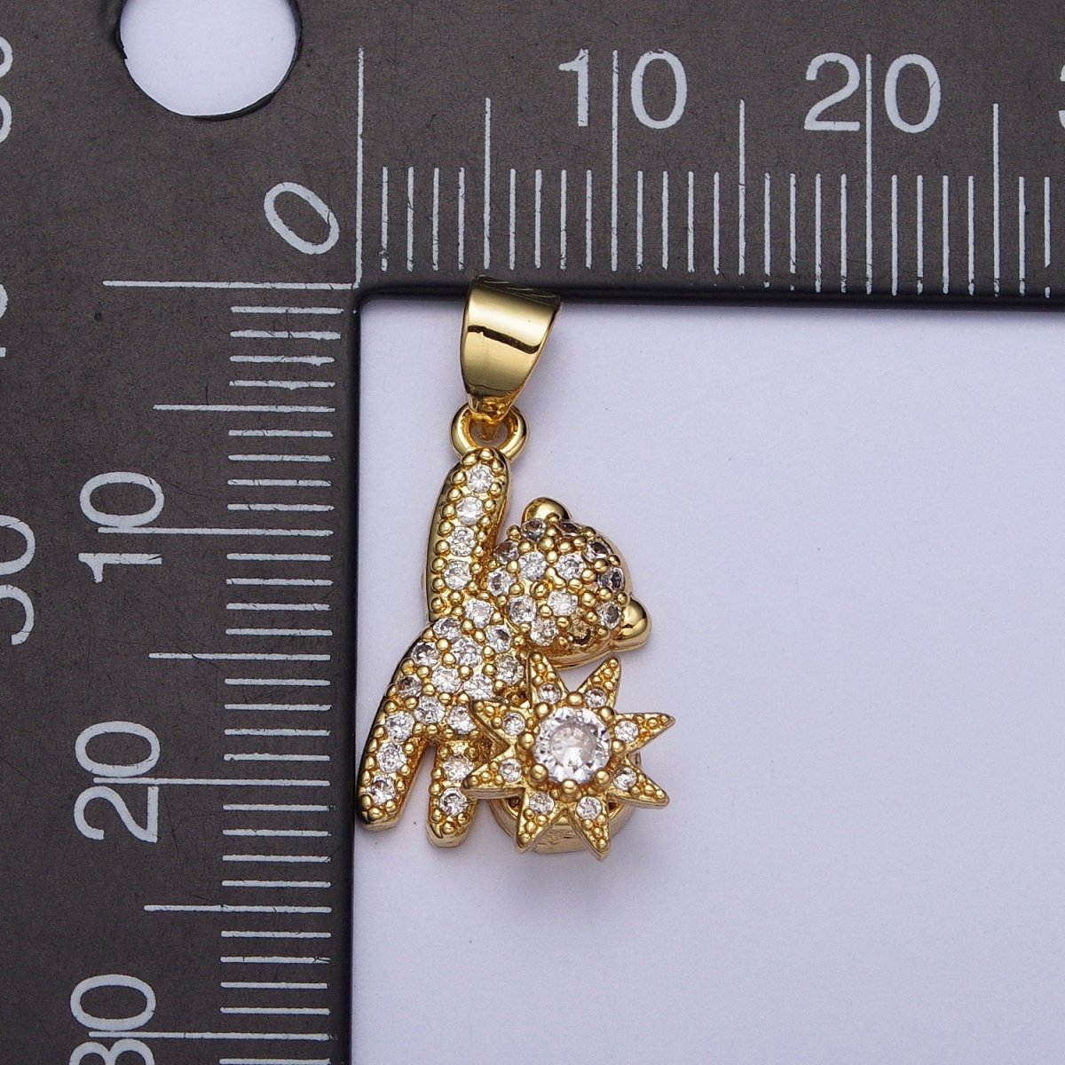 Micro Paved CZ Teddy Bear with Celestial Star Cubic Zirconia Pendant For Jewelry Necklace Making | X-478 - DLUXCA