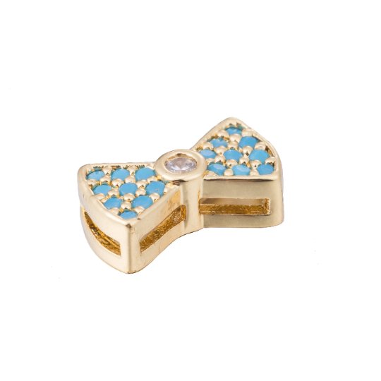 Micro Paved CZ / Turquoise Ribbon Bow Bead in Gold & Silver | B-068 - DLUXCA