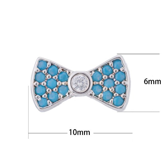 Micro Paved CZ / Turquoise Ribbon Bow Bead in Gold & Silver | B-068 - DLUXCA