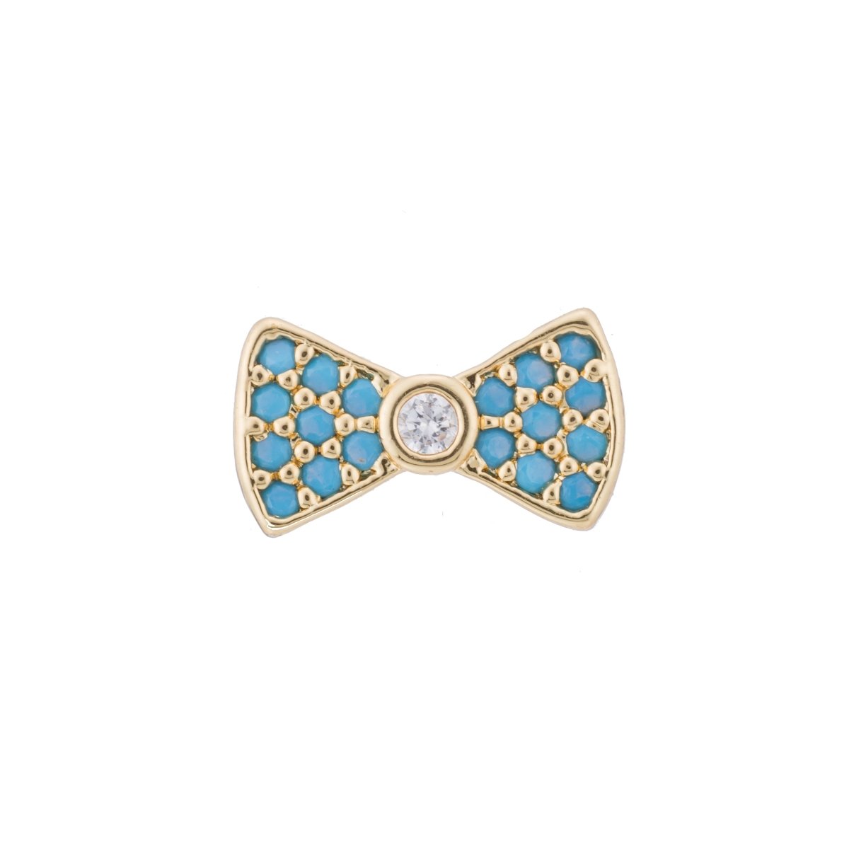 Micro Paved CZ / Turquoise Ribbon Bow Bead in Gold & Silver | B-068 - DLUXCA