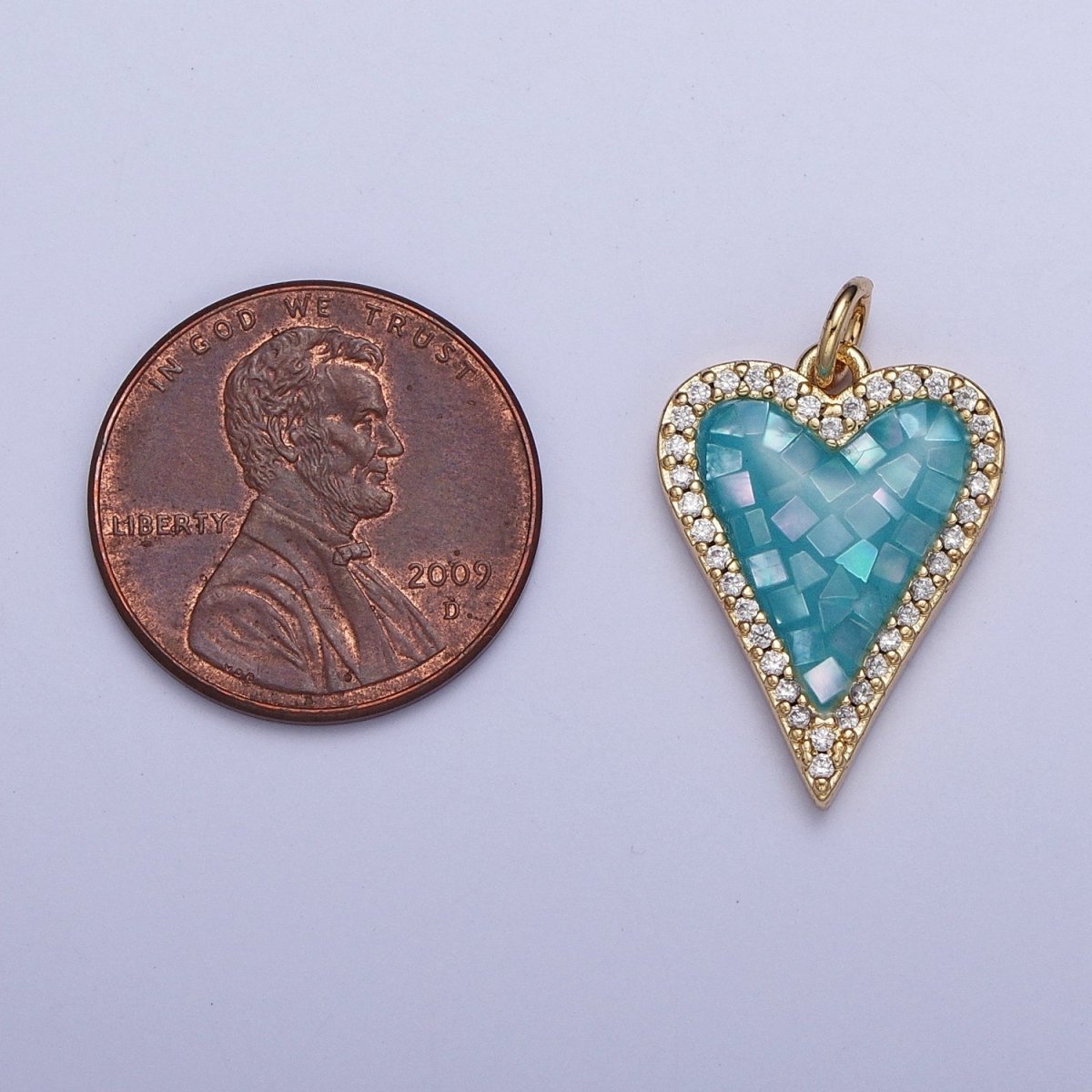 Micro Paved CZ White, Pink, Blue, Teal, Purple, Green Shell Opal Heart Love Charm | X702-X705 X707 X708 - DLUXCA