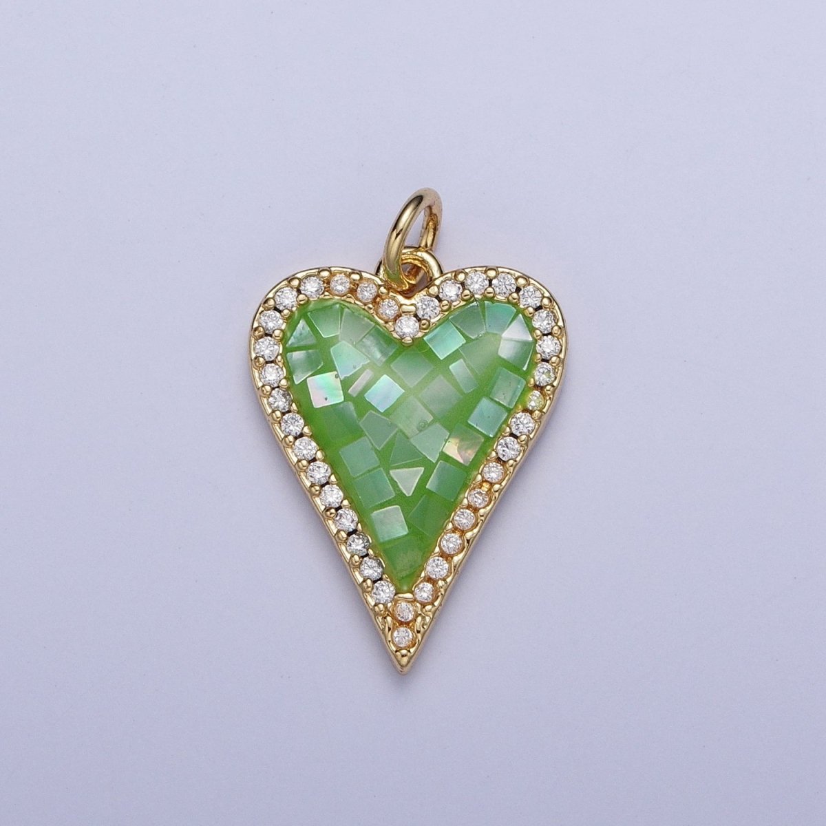 Micro Paved CZ White, Pink, Blue, Teal, Purple, Green Shell Opal Heart Love Charm | X702-X705 X707 X708 - DLUXCA