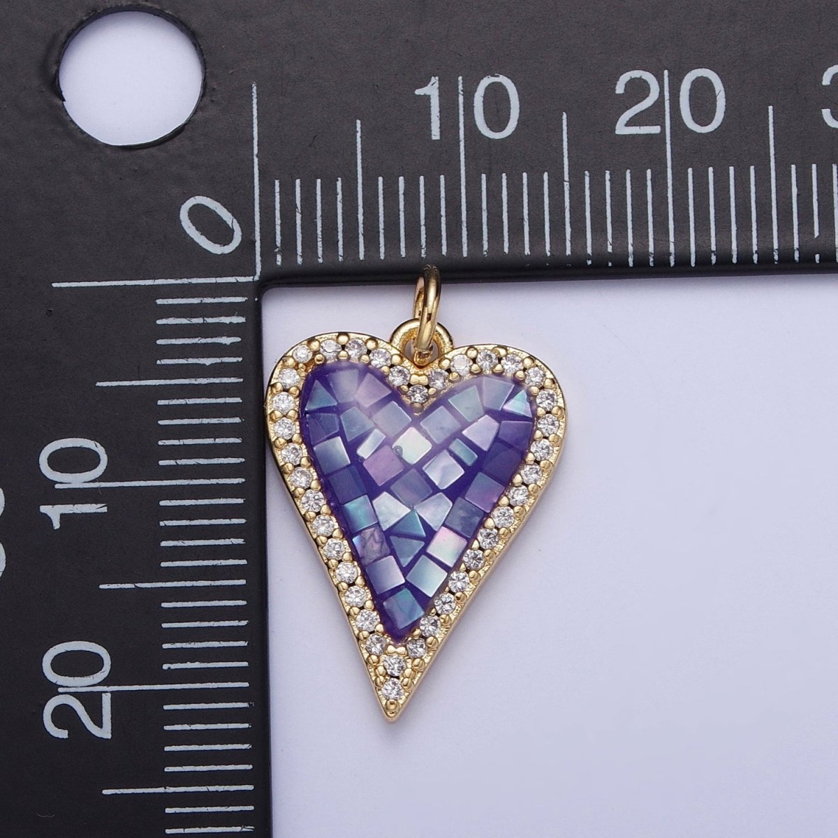 Micro Paved CZ White, Pink, Blue, Teal, Purple, Green Shell Opal Heart Love Charm | X702-X705 X707 X708 - DLUXCA