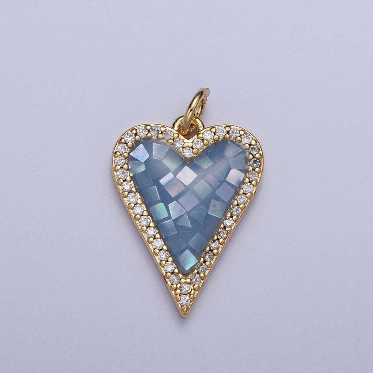 Micro Paved CZ White, Pink, Blue, Teal, Purple, Green Shell Opal Heart Love Charm | X702-X705 X707 X708 - DLUXCA