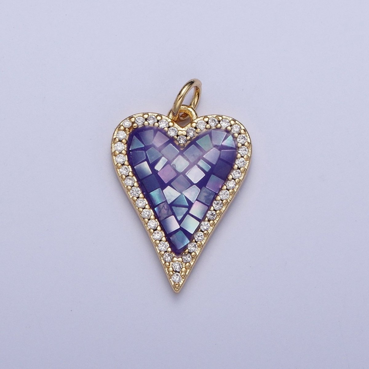 Micro Paved CZ White, Pink, Blue, Teal, Purple, Green Shell Opal Heart Love Charm | X702-X705 X707 X708 - DLUXCA