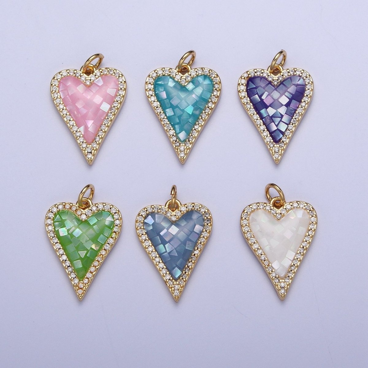 Micro Paved CZ White, Pink, Blue, Teal, Purple, Green Shell Opal Heart Love Charm | X702-X705 X707 X708 - DLUXCA