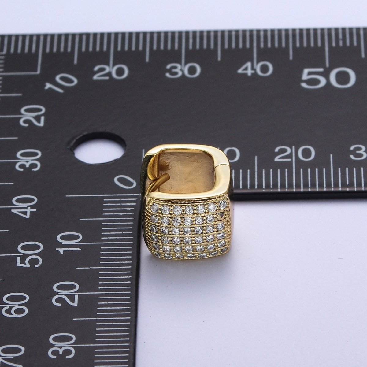 Micro Paved CZ Wide Boxy Geometric Gold Huggie Hoops | Y-055 - DLUXCA