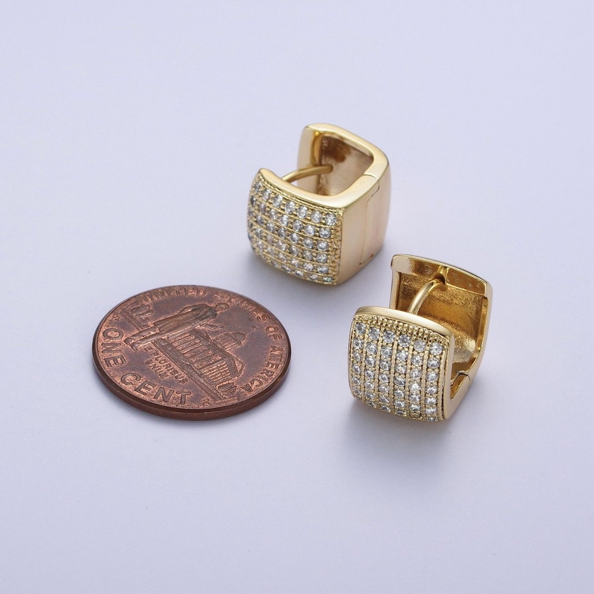Micro Paved CZ Wide Boxy Geometric Gold Huggie Hoops | Y-055 - DLUXCA