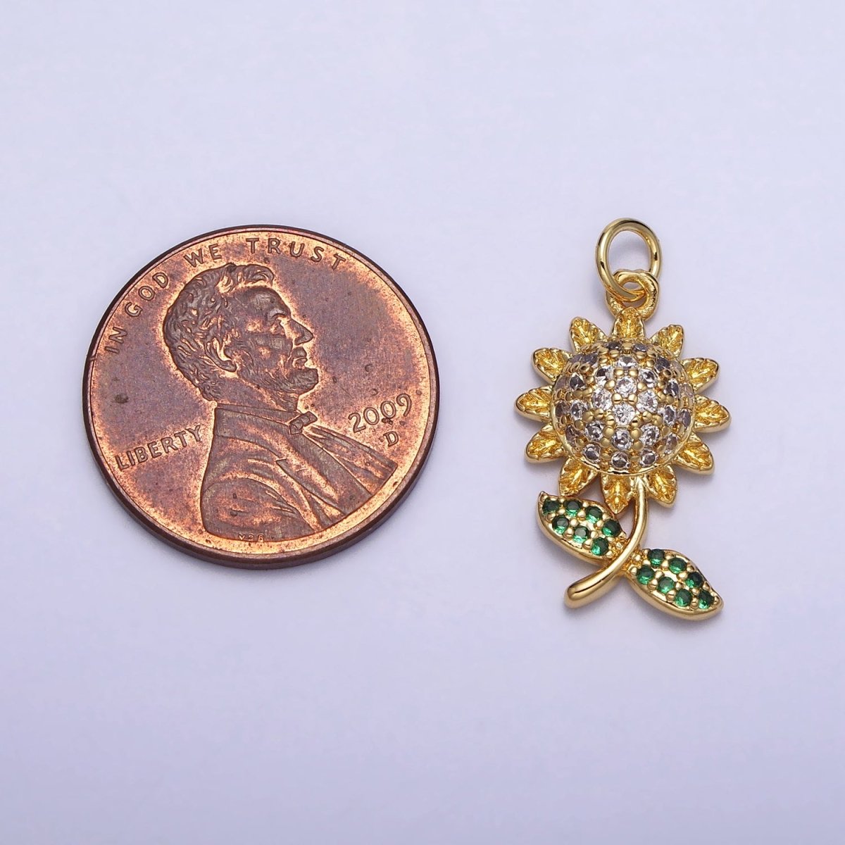 Micro Paved CZ Yellow Sunflower Plant Gold Charm | AC239 - DLUXCA